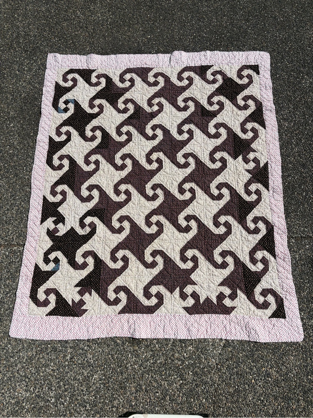 Vintage 30's 40's Snail Trail Quilt Patchwork Hand stitched Indiana Puzzle